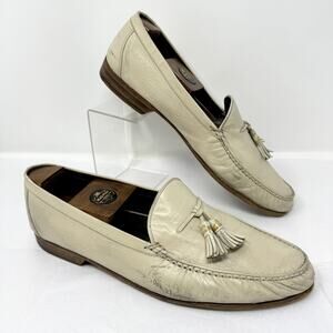 Gucci Men’s Leather Tassel Loafers 45.5C (US 12.5) Ivory Vintage Made in Italy
